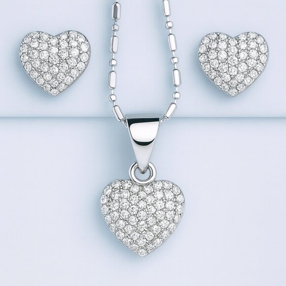 Moissanite Heart Earrings & Necklace Set Set 925 Sterling Silver - Picture 1 of 9